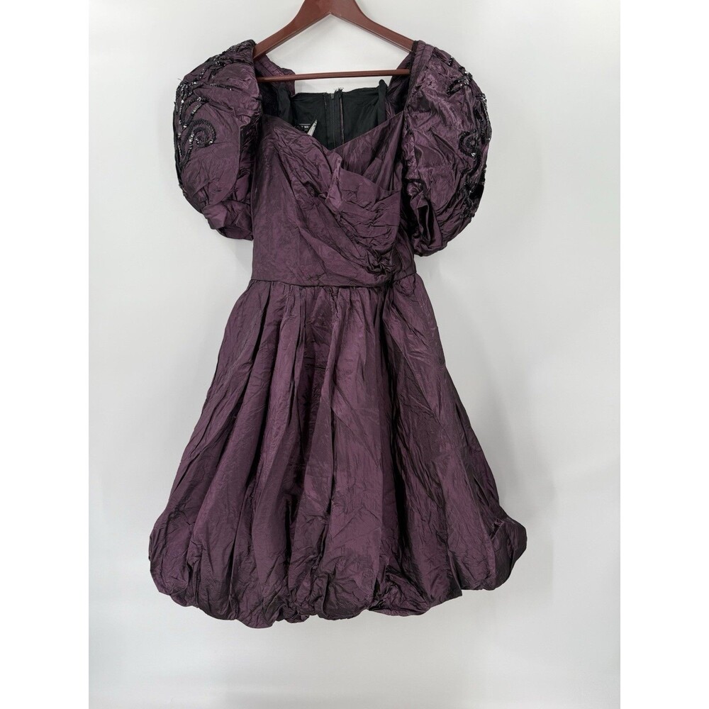 Huey Waltzer for Darcy 80's Dark Plum Bubble Hem Sequin Puff Sleeve SIZE 9/10